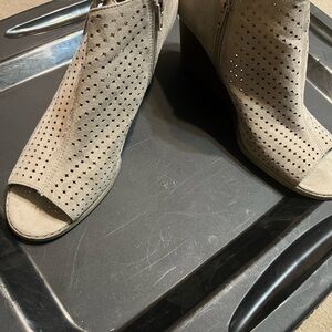 Taupe  Heeled Boots with Perforated Design and Open Toe